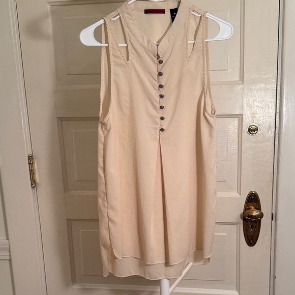 BKE Sleeveless Cream Tank Blouse Women’s Medium Western Layer Sheer - Picture 2 of 4